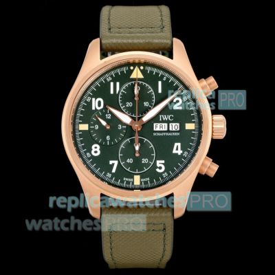 TWS Factory Swiss Copy IWC Schaffhausen Pilot's Chronograph Spitfire Green Dial Bronze Watch 